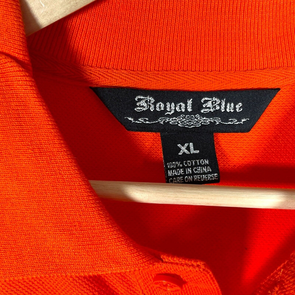 🦜 Orange Polo Shirt Men's XL 100% Cotton Royal Blue Apparel NWT - Picture 4 of 9